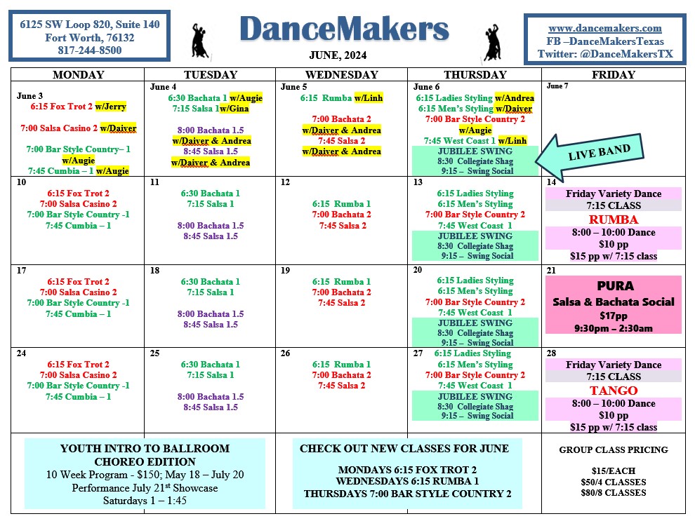 Calendar DANCEMAKERS OF TEXAS